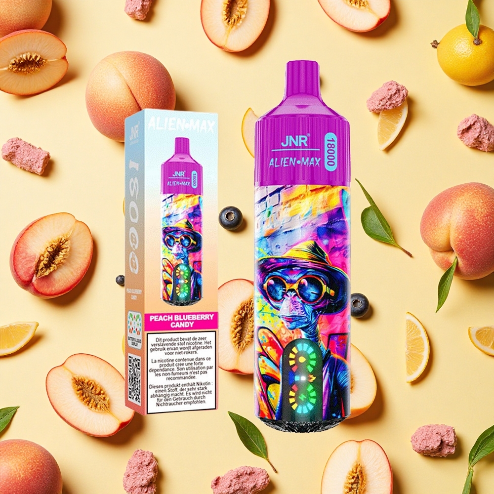 JNR Alien Max 18000 Puffs Peach Blueberry Candy Dual Mesh Coil 28ml E-liquid