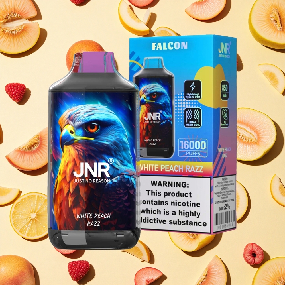 JNR Falcon 16000 Puffs 22ml E-liquid Dual Mesh Coil White Peach Razz