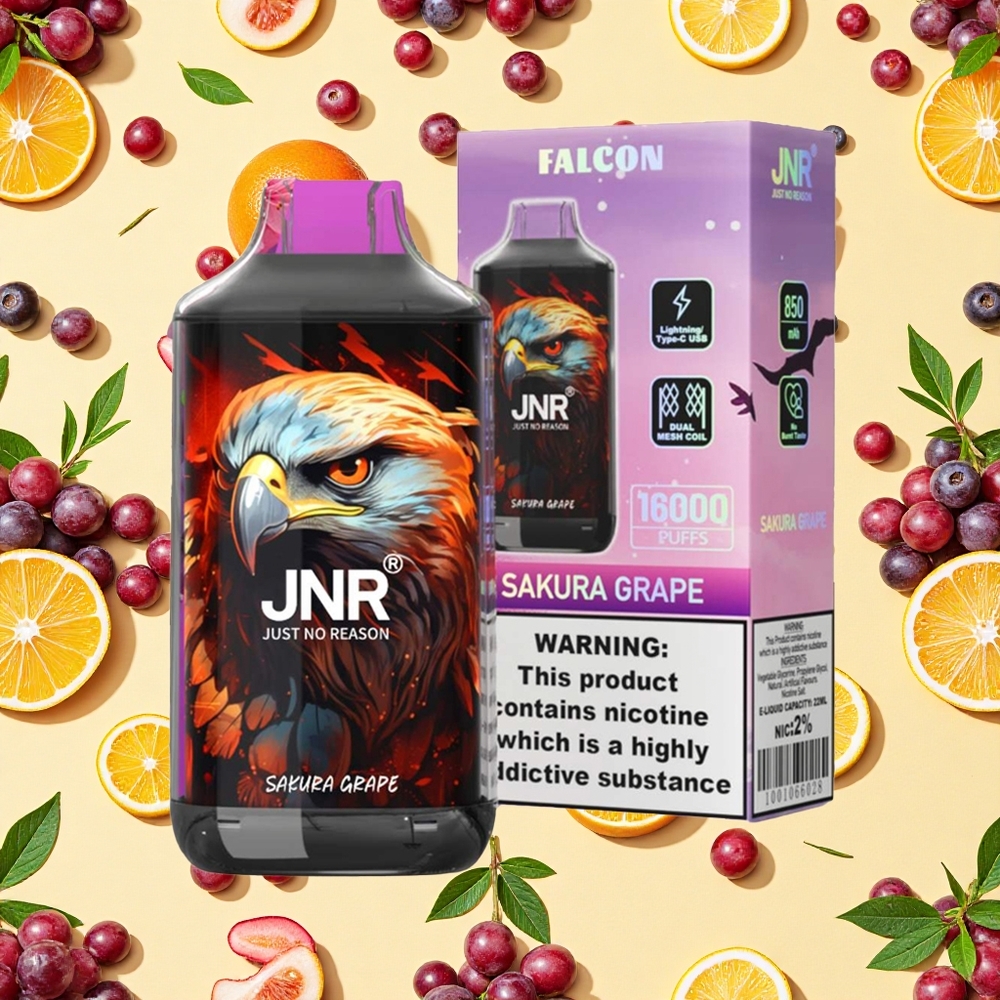 JNR Falcon 16000 Puffs Sakura Grape 22ml E-liquid Dual Mesh Coil 02 Nicotine