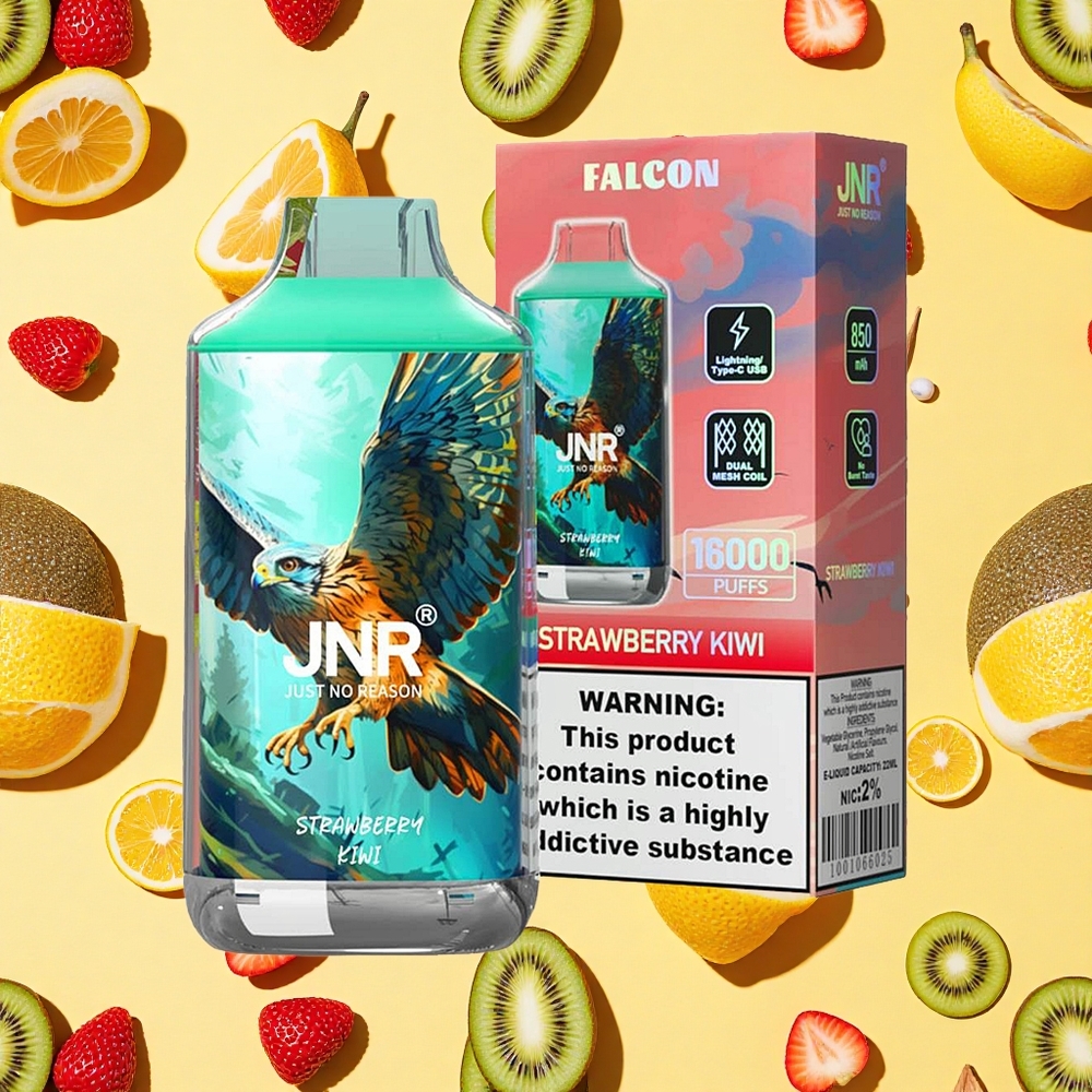 JNR Falcon 16000 Puffs Strawberry Kiwi 22ml E-liquid Dual Mesh Coil LED