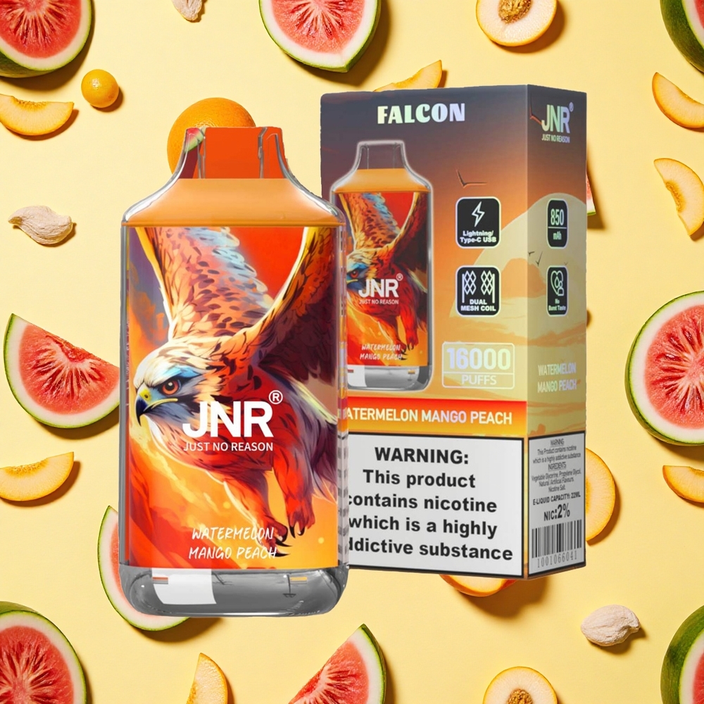 JNR Falcon 16000 Puffs Watermelon Mango Peach 22ml E-liquid Dual Mesh Coil