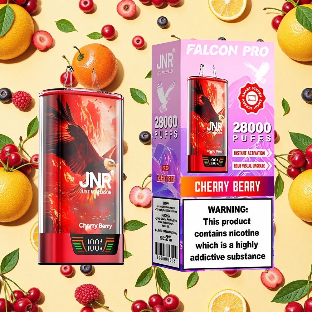 JNR Falcon Pro 28000 Puffs Cherry Berry 30ml E-liquid USB-C Dual Mesh Coil