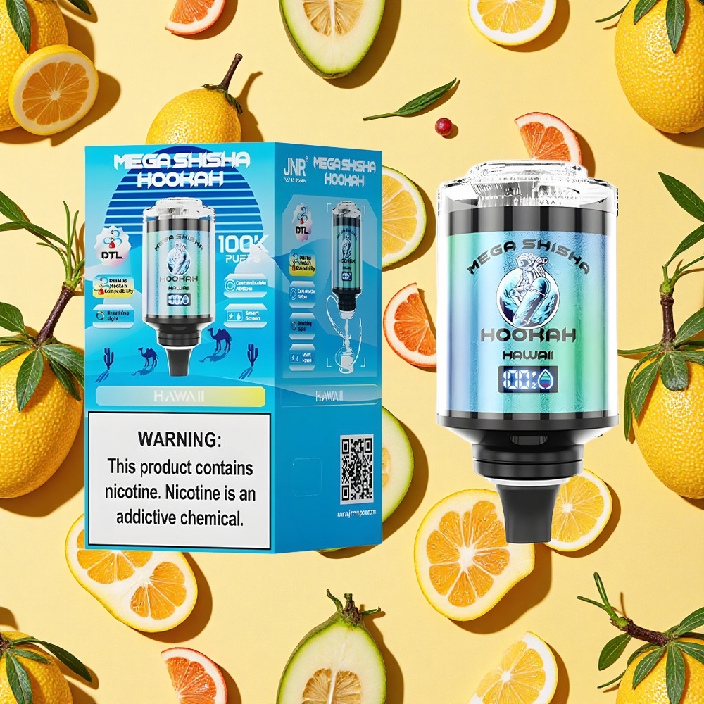 JNR Mega Shisha Hookah 100K 60ml E-liquid 2200mAh Battery Capacity Type-C Charging Hawaii Desktop Hookah