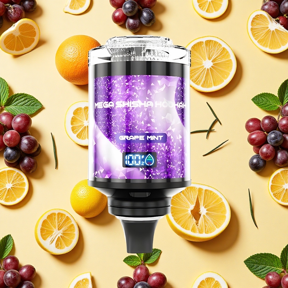 JNR Mega Shisha Hookah 100K Desktop Grape Mint 60ml E-liquid 2200mAh Battery Capacity Smart Screen