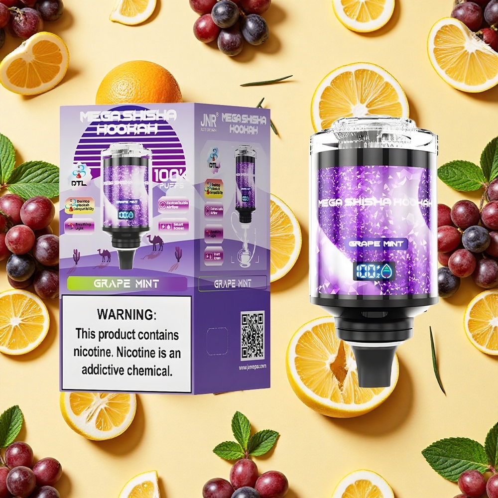 JNR Mega Shisha Hookah 100K Desktop Grape Mint 60ml E-liquid 2200mAh Battery Capacity Smart Screen