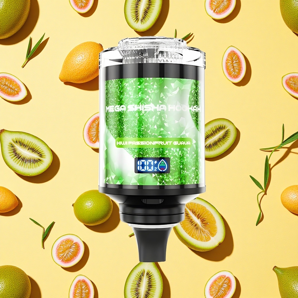 JNR Mega Shisha Hookah 100K Kiwi Passionfruit Guava Smart Screen 60ml E-liquid 2200mAh Battery Capacity