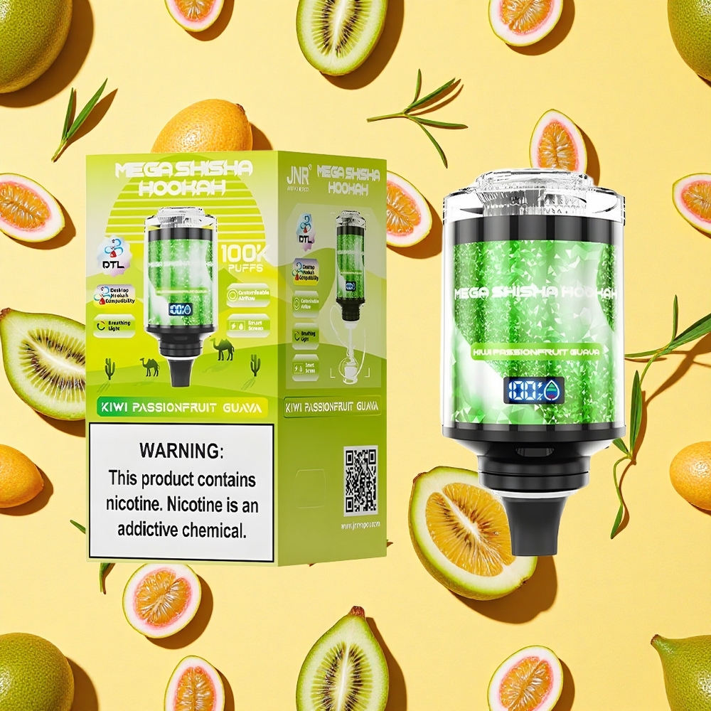 JNR Mega Shisha Hookah 100K Kiwi Passionfruit Guava Smart Screen 60ml E-liquid 2200mAh Battery Capacity