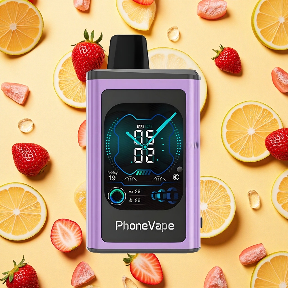 JNR PhoneVape 30000 Strawberry Ice Adjustable Airflow App Display