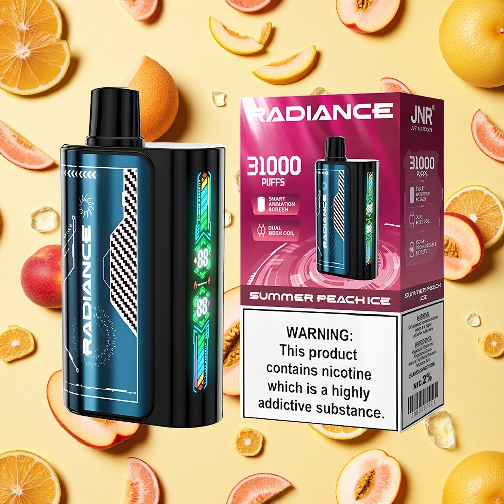 JNR Radiance 31000 Puffs Summer Peach Ice 28ml E-liquid Dual Mesh Coil 950mAh Battery Capacity