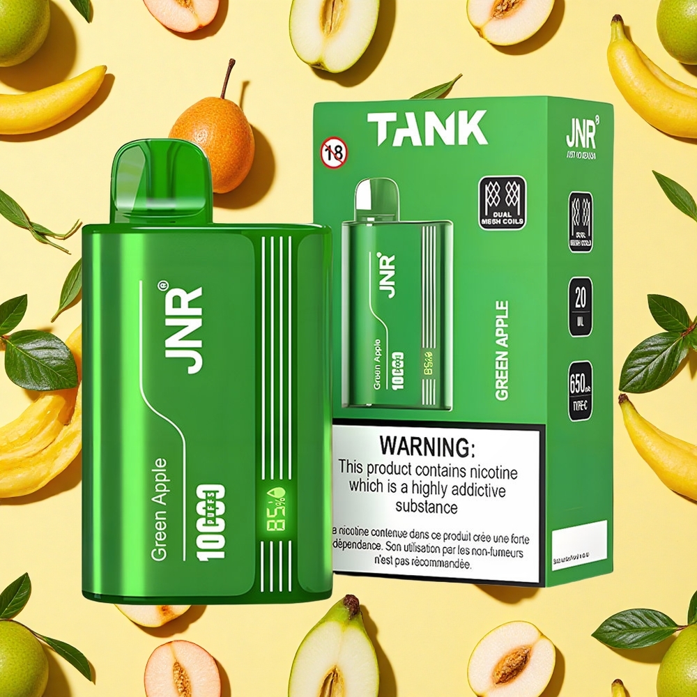 JNR Tank 10000 Puffs Disposable Vape Green Apple Peach Pear Dual Mesh Coil 20ml E-liquid Type-C Charging