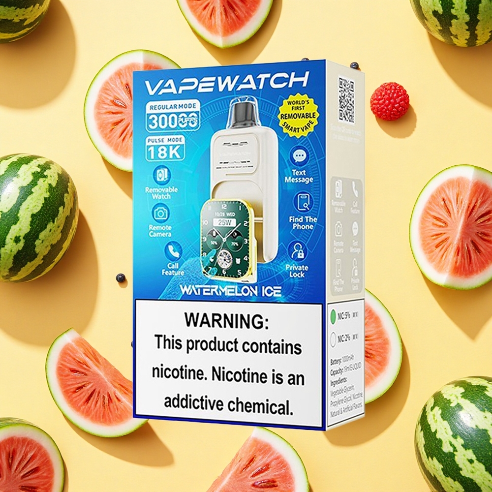 JNR VapeWatch 30000 Puffs 19ml E-liquid 025 Nicotine Watermelon Ice Dual Mesh Coil Type-C Charging