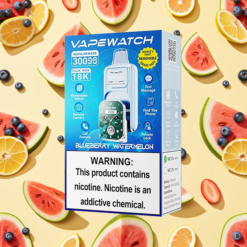 JNR VapeWatch 30000 Puffs 19ml E-liquid 5 Nicotine Blueberry Watermelon Dual Mesh Coil Type-C Charging