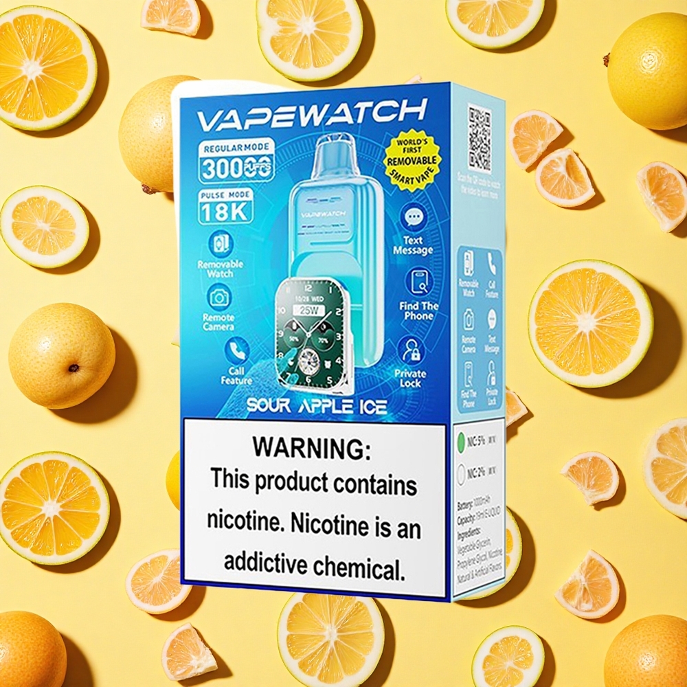 JNR VapeWatch 30000 Puffs 19ml E-liquid 5 Nicotine Sour Apple Ice Dual Mesh Coil