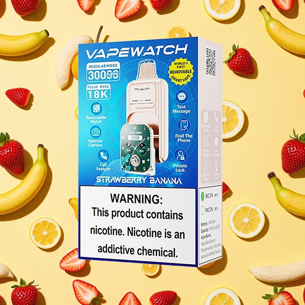 JNR VapeWatch 30000 Puffs 19ml E-liquid 5 Nicotine Strawberry Banana Dual Mesh Coil Type-C Charging