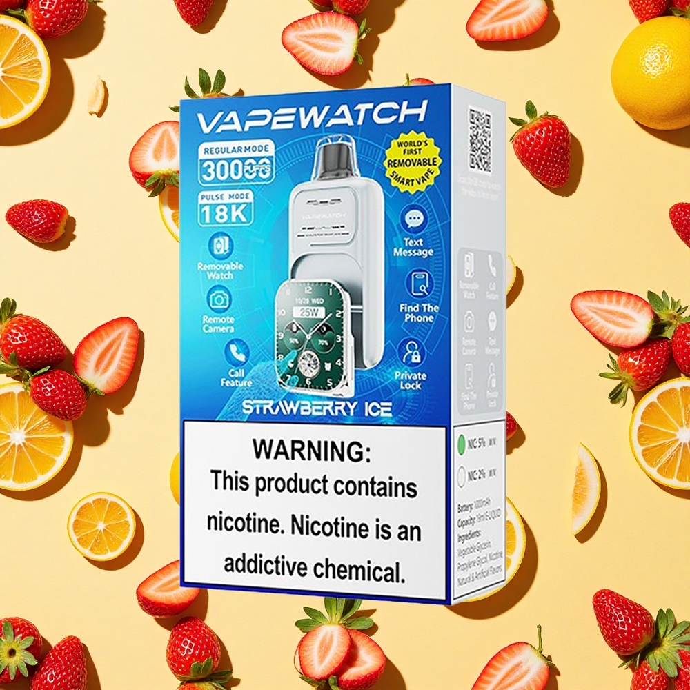 JNR VapeWatch 30000 Puffs 19ml E-liquid 5 Nicotine Strawberry Ice Dual Mesh Coil Type-C Charging