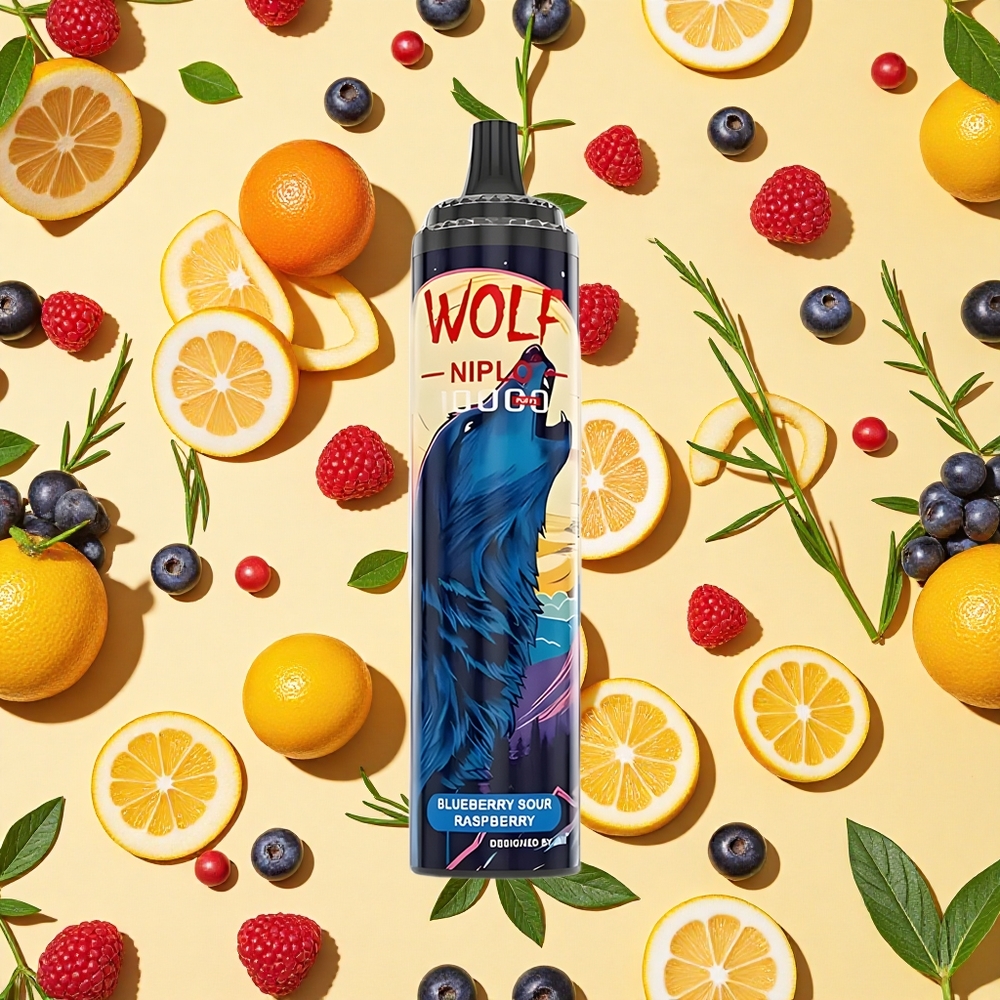 JNR Wolf Niplo 10000 Puffs 20ml E-liquid 025 Nicotine Blueberry Sour Raspberry Type-C Charging