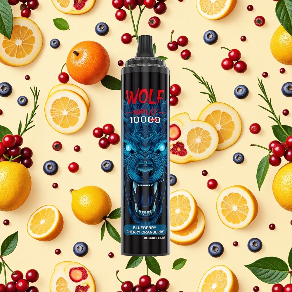 JNR Wolf Niplo 10000 Puffs Blueberry Cherry Cranberry Mesh Coil 20ml E-liquid Type-C Charging