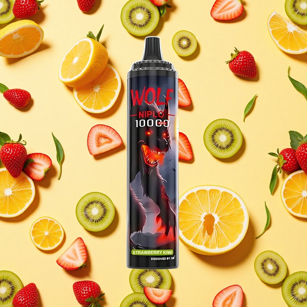 JNR Wolf Niplo 10000 Puffs Strawberry Kiwi Mesh Coil 10Ohm 20ml E-liquid Type-C Charging
