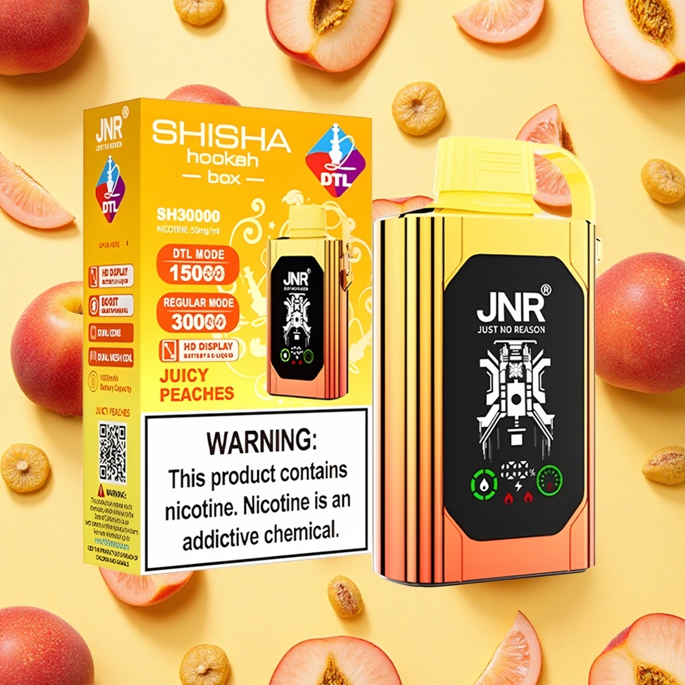 Shisha Hookah Box 20500 Puffs Juicy Peaches HD Display Dual Mesh Coil 1000mAh Battery Capacity