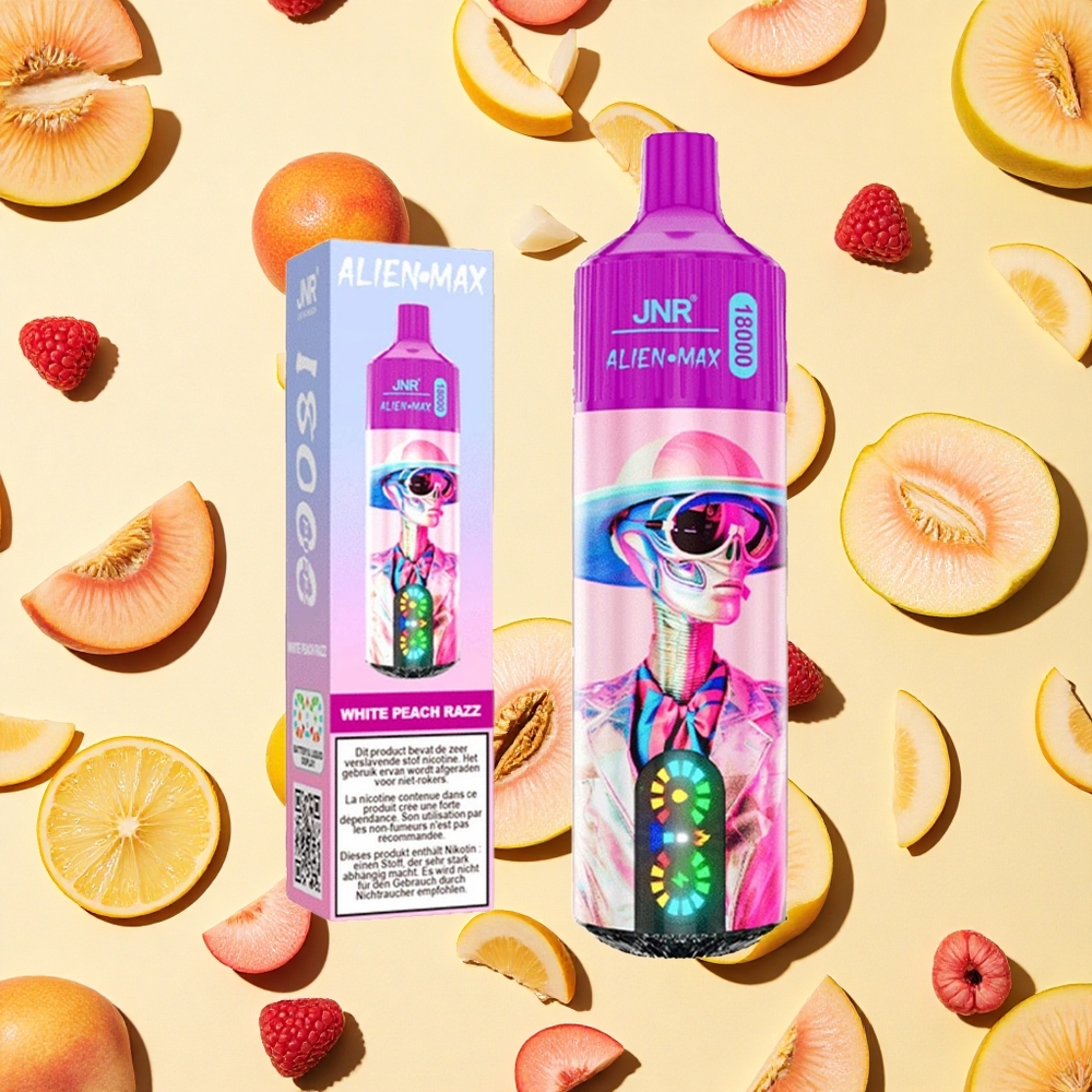 JNR Alien Max 18000 Puffs Dual Mesh Coil White Peach Razz LED Type-C Charging