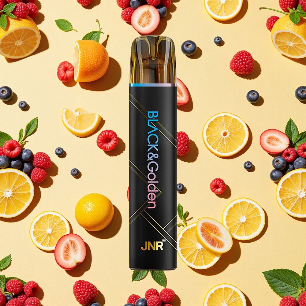 JNR Black&Golden 600+200 Puffs Disposable Vape Blue Razz Cherry 550mAh Battery Capacity 2% Nicotine