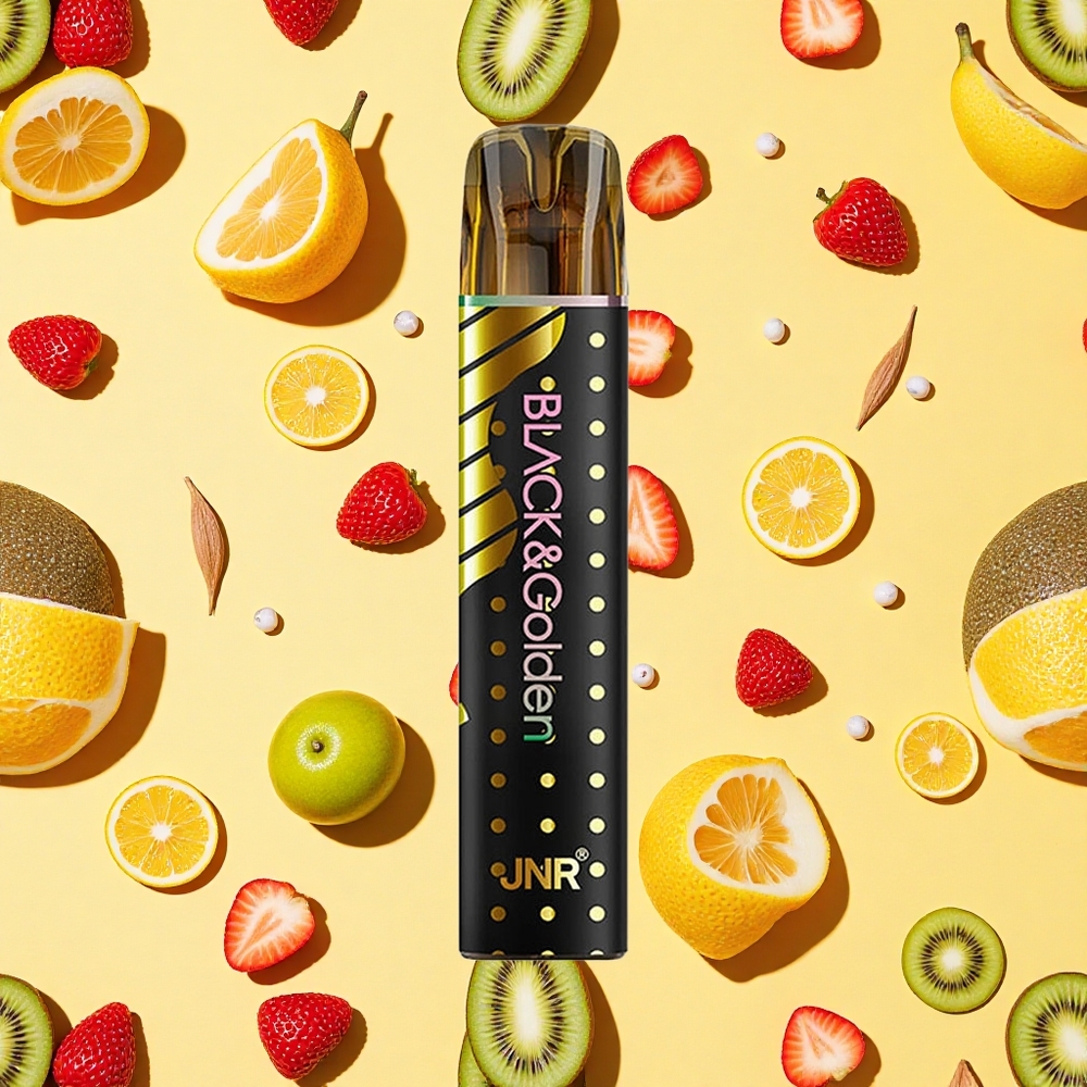 JNR Black&Golden 600+200 Puffs Strawberry Kiwi Disposable Vape 550mAh Battery Capacity 2% Nicotine