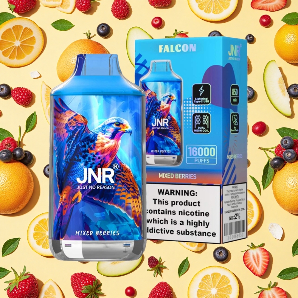 JNR Falcon 16000 Puffs 22ml E-liquid Dual Mesh Coil Mixed Berries LED Type-C Charging