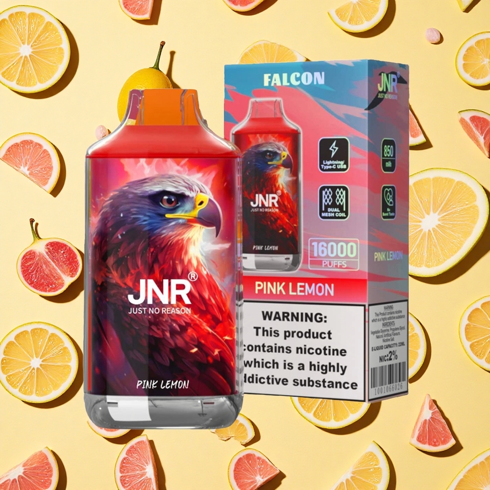 JNR Falcon 16000 Puffs 22ml E-liquid Pink Lemon Dual Mesh Coil LED Type-C Charging