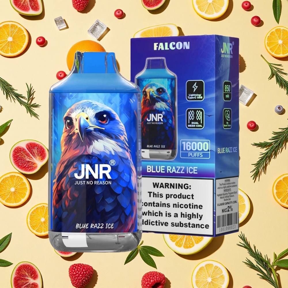 JNR Falcon 16000 Puffs Blue Razz Ice 22ml E-liquid Dual Mesh Coil LED