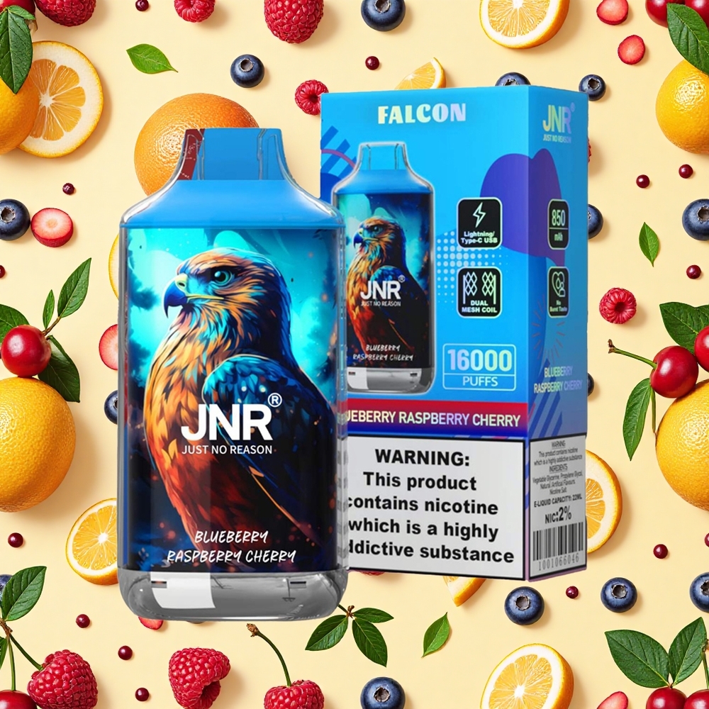 JNR Falcon 16000 Puffs Blueberry Raspberry Cherry 22ml E-liquid Dual Mesh Coil