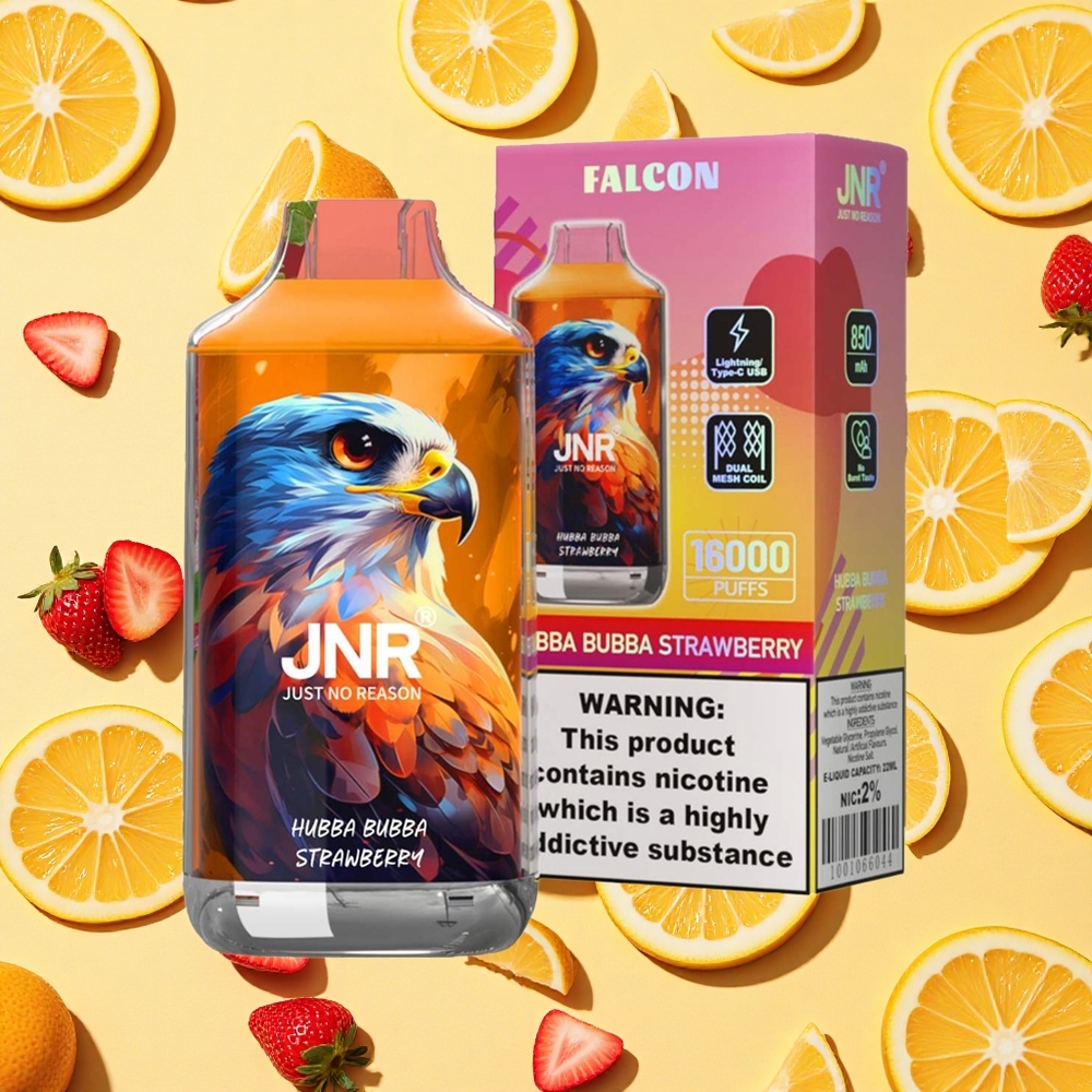 JNR Falcon 16000 Puffs Strawberry 22ml E-liquid Dual Mesh Coil LED 850mAh Battery Capacity