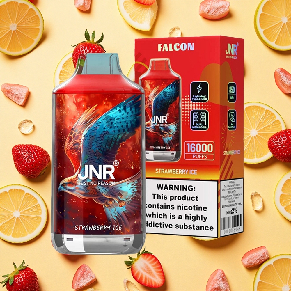 JNR Falcon 16000 Puffs Strawberry Ice 22ml E-liquid Dual Mesh Coil 850mAh Battery Capacity Type-C Charging