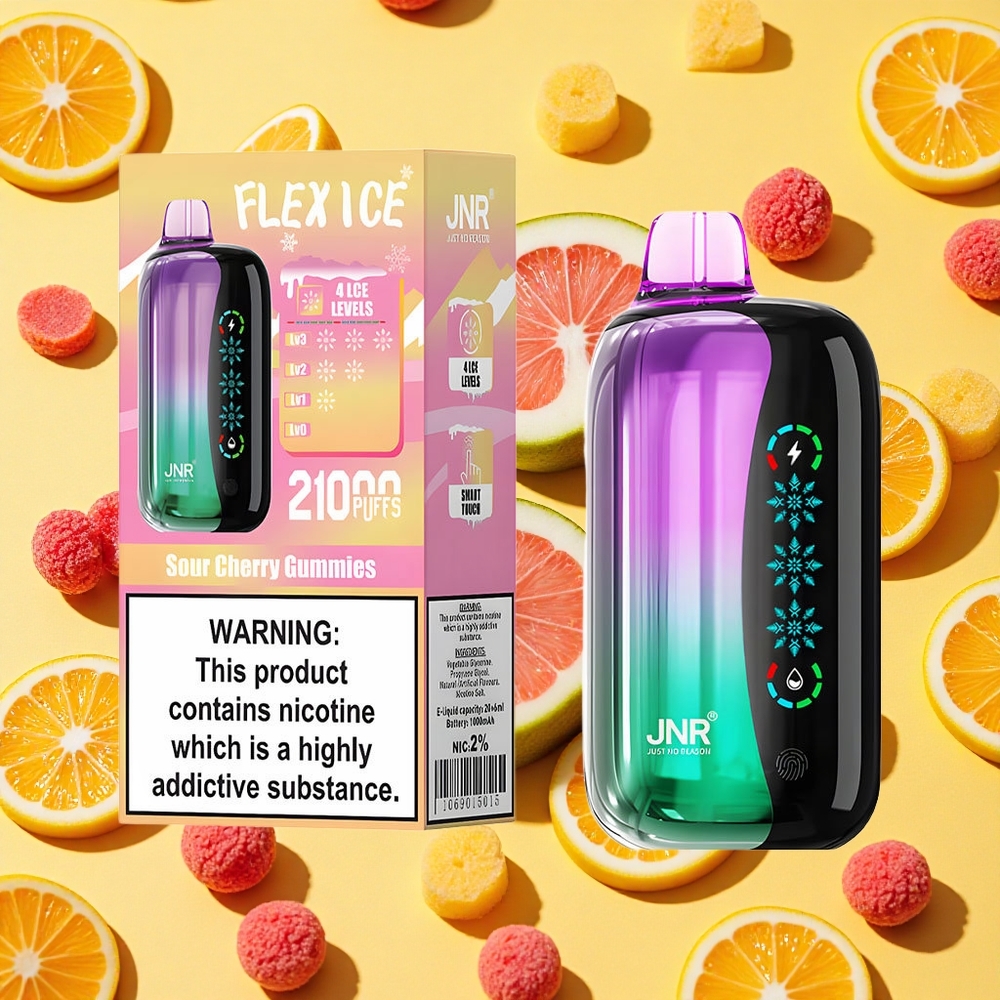 JNR Flex Ice 21000 Puffs Sour Cherry Gummies 26ml E-liquid Airflow 1000mAh Battery Capacity