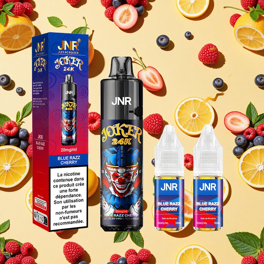 JNR Joker 24K Puffs 2+10ml E-liquid Refillable 800mAh Battery Capacity Blue Razz Cherry