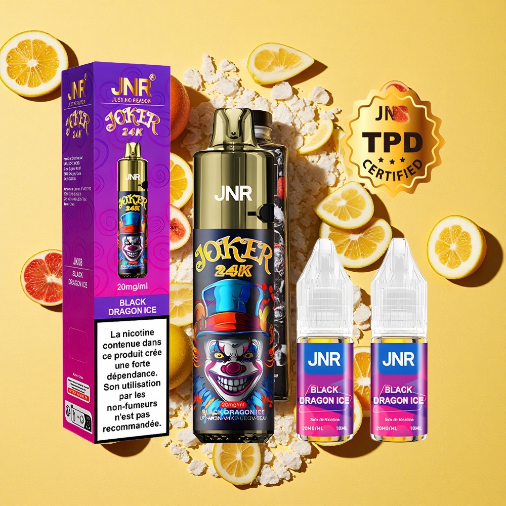 JNR Joker 24K Puffs 2+10ml E-liquid Refillable Black Dragon Ice Disposable Vape