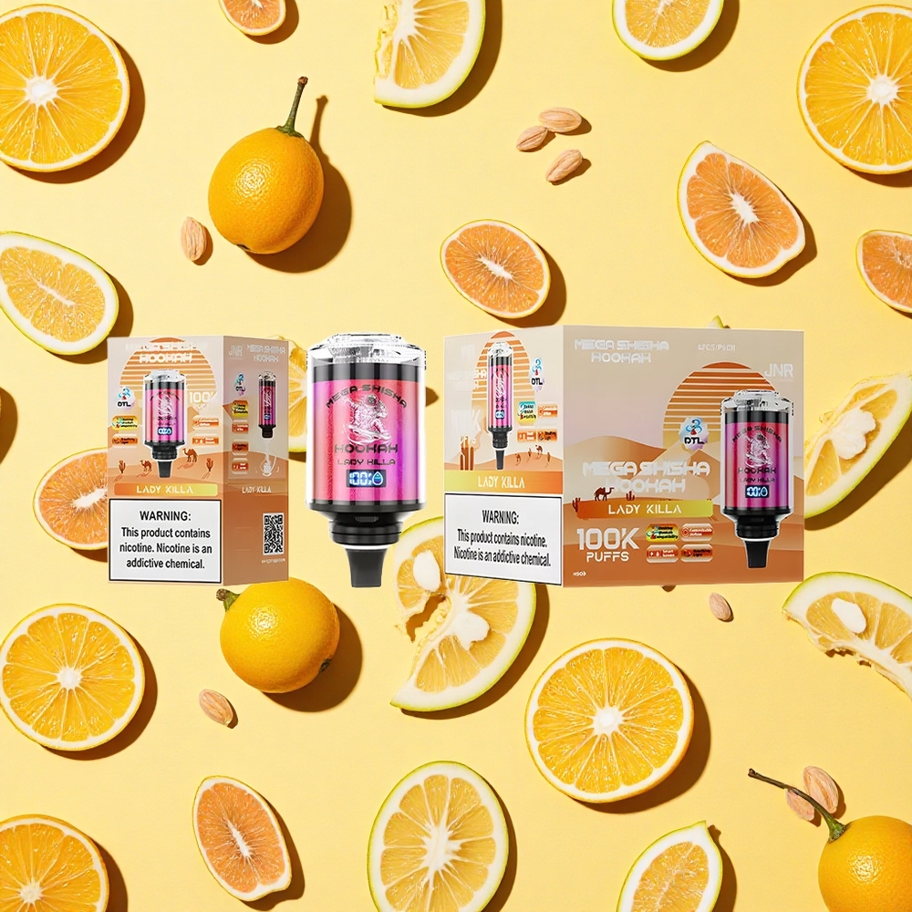 JNR Mega Shisha Hookah 100K 60ml E-liquid 2200mAh Battery Capacity Type-C Charging Lady Killa