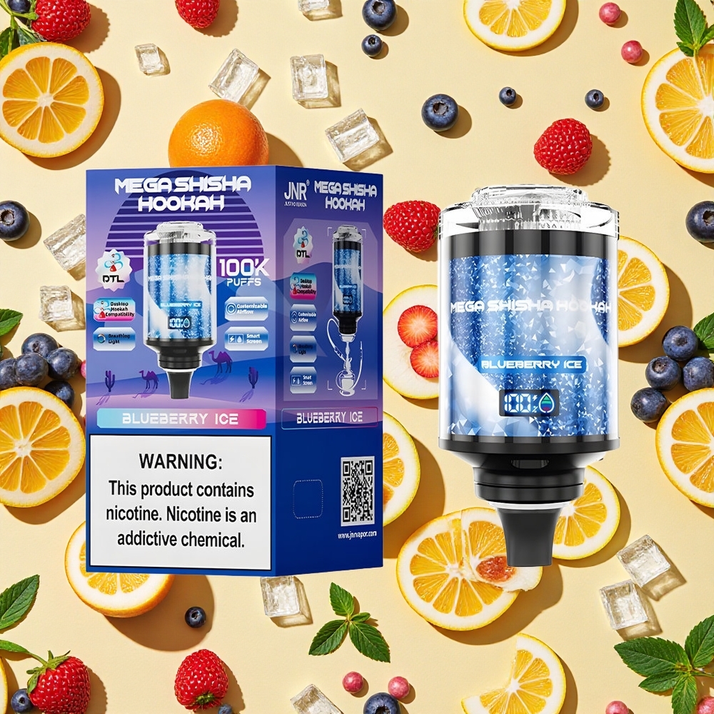 JNR Mega Shisha Hookah 100K 60ml E-liquid Smart Screen Blueberry Ice 2200mAh Battery Capacity