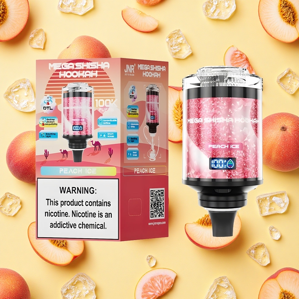 JNR Mega Shisha Hookah 100K Desktop 60ml E-liquid Peach Ice 2200mAh Battery Capacity Smart Screen