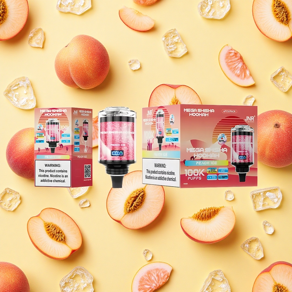 JNR Mega Shisha Hookah 100K Desktop 60ml E-liquid Peach Ice 2200mAh Battery Capacity Smart Screen