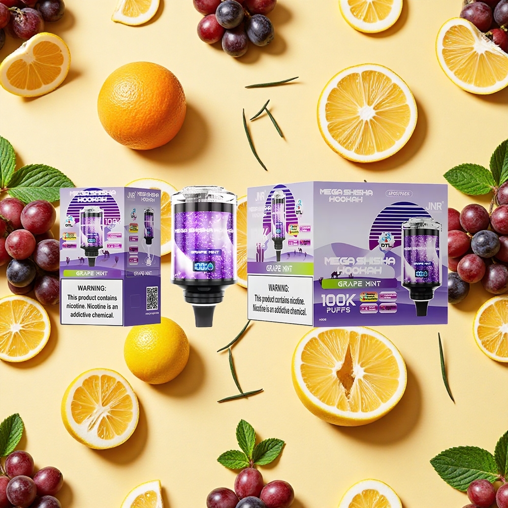 JNR Mega Shisha Hookah 100K Desktop Grape Mint 60ml E-liquid 2200mAh Battery Capacity Smart Screen