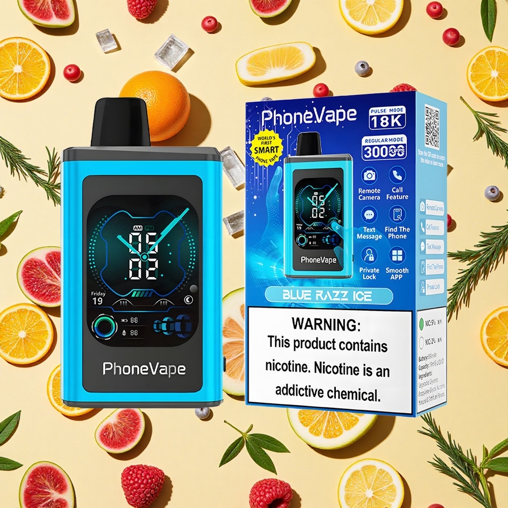 JNR PhoneVape 30000 850mAh Battery Capacity Type-C Charging Battery Blue Razz Ice App Control