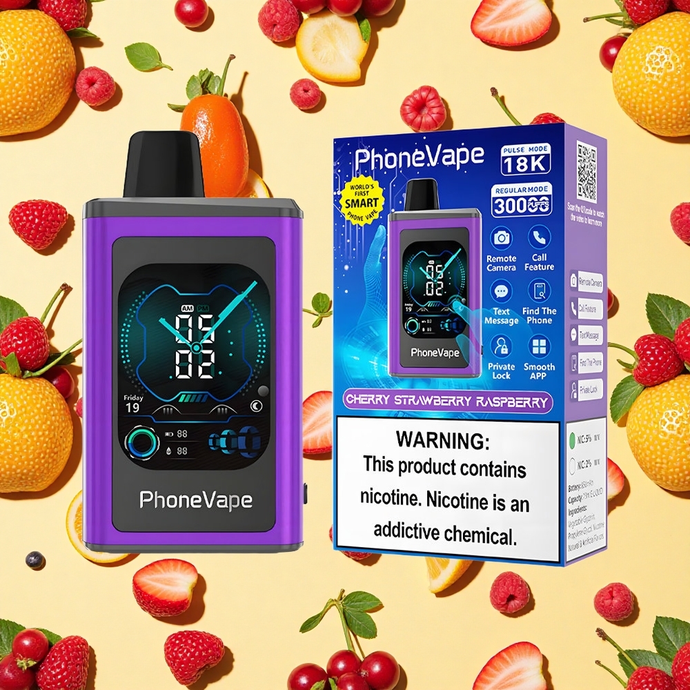 JNR PhoneVape 30000 Cherry Strawberry Raspberry 850mAh Battery Capacity Type-C Charging Battery