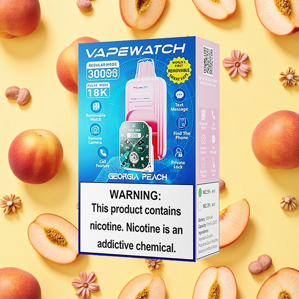 JNR VapeWatch 30000 Puffs 19ml E-liquid 5% Nicotine Georgia Peach Dual Mesh Coil Type-C Charging