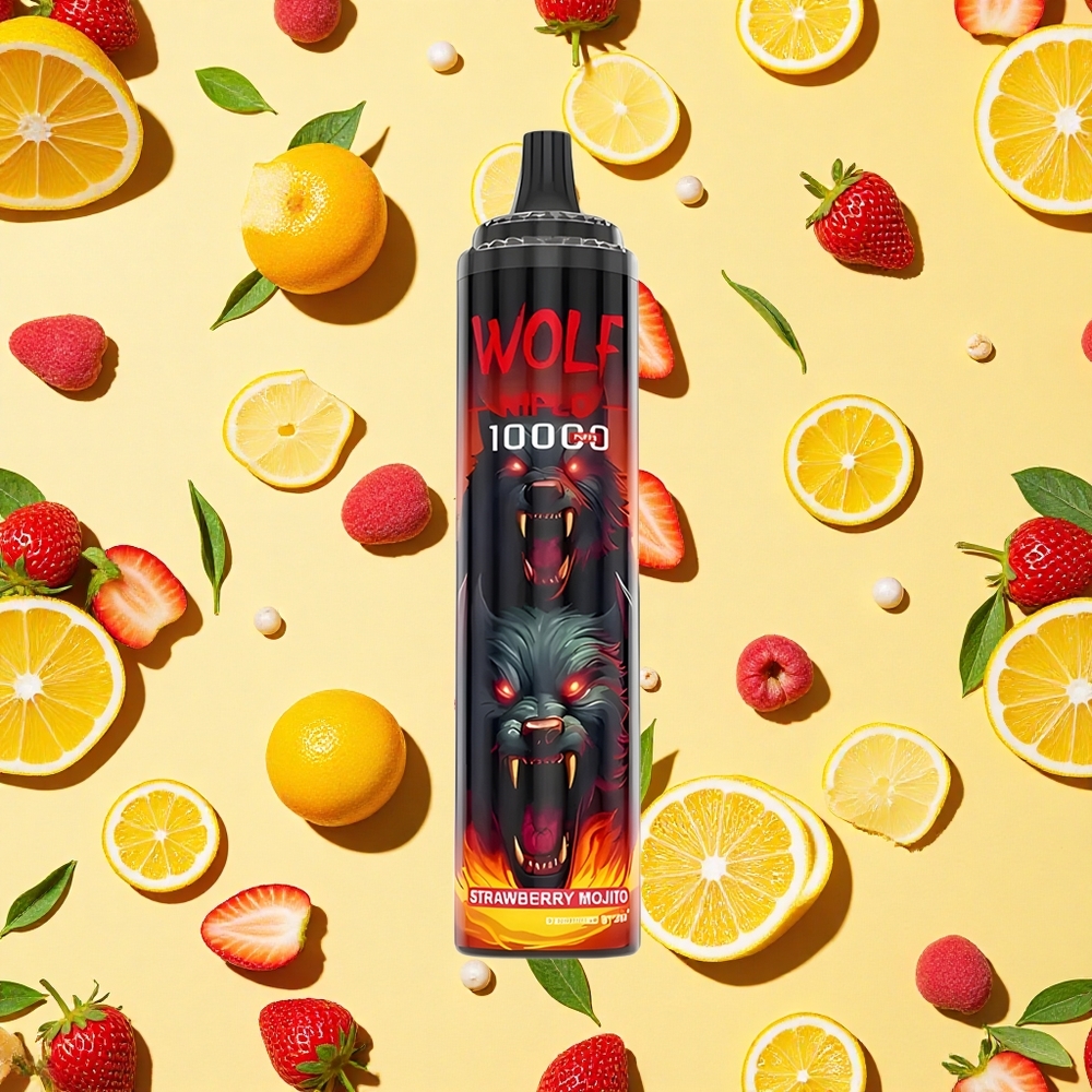 JNR Wolf Niplo 10000 Puffs Strawberry Mojito Mesh Coil 1.0Ohm 20ml E-liquid Type-C Charging